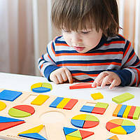 Тор! Дитяча розвивальна іграшка ZW-9988 дошка-вкладиш дерев'яні барвисті фігурки 18 елементів