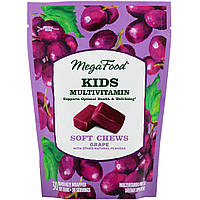 Мультивітаміни для дітей, смак Винограду, MegaFood, 30 жувальних цукерок QT, код: 2337644