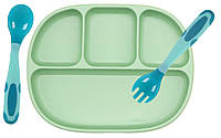 Четырех-секционная силиконовая тарелка и термочувствительная ложка-вилка 2Life 700 мл Зеленый DH, код: 8127466
