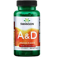 Комплекс Витамин A+D Swanson Vitamins A D 250 Caps QT, код: 8206805