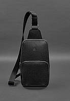 Кожаный мужской рюкзак (сумка-слинг) на одно плечо черный Saffiano BlankNote QT, код: 8132828