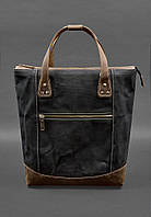 Сумка-рюкзак из канваса и натуральной темно-коричневой кожи BlankNote QT, код: 8321809