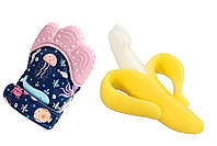 Набор 2Life силиконовый прорезыватель-перчатка для зубов Розовый и Прорезыватель-щётка Банан DH, код: 2672018