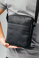 Мужская сумка барсетка из натуральной кожи черная на плечо, кожаная сумка мужская для телефона вещей кошелька