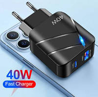 Быстрое зарядное устройство 40W PD USB C, блок питания с быстрой зарядкой с тайпси и юзб выходом для смартфона