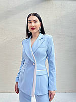 Костюм женский нарядный голубой брючный с пиджаком