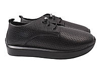 Туфлі жіночі з натуральної шкіри на низькому ходу на шнурівці Чорні Gossi 68-21LTCP 36 QT, код: 7365743