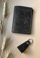 Подарунковий набір шкіряних аксесуарів з українською символікою чорний BlankNote KC, код: 8132631