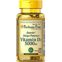 Витамин D Puritan's Pride Vitamin D3 5000 IU 100 Softgels PTP-19377 QT, код: 7518971