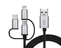 Кабель REAL-EL Premium USB2.0 AM-3in1 Lightning microUSB USB-C 1m Чорний (EL123500035) UL, код: 1901771