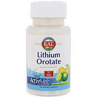 Оротат лития со вкусом лимона и лайма Lithium Orotate KAL 5 мг 90 таблеток UL, код: 7586578