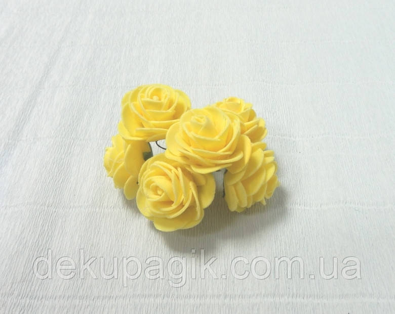 Штучні квіти-84. Троянди жовті, латекс, 4см, фото 1