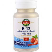 Метилкобаламин KAL B-12 Adenosylcobalamin 1000 mcg 90 Micro Tablets Strawberry Flavor TV, код: 7693395