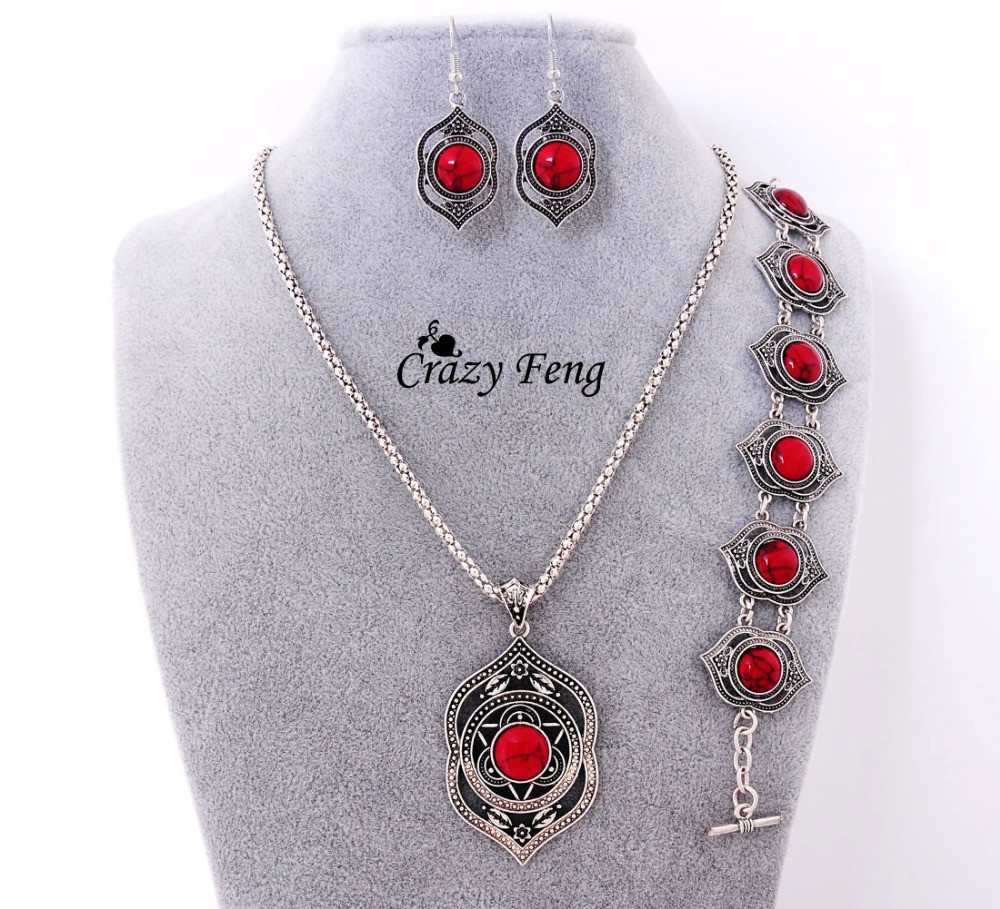 Намисто, сережки, браслет, Бірюза червона, старовина F2157