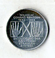 Німеччина - Германия ФРГ 10 марок, 1995 150 лет со дня рождения Вильгельма Конрада Рент срібло 15.5 гр. №1886