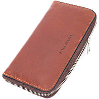 Удобный кошелек-клатч на молнии из натуральной кожи GRANDE PELLE 11659 Коричневый DH, код: 8323892
