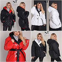 Жіноча куртка подовжена зимова з плащової тканини на силіконі 250 розмірів норма й батал