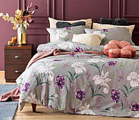 Постельное белье Кот Муркот Семейный Серый с фиолетовыми цветами IN, код: 8388845