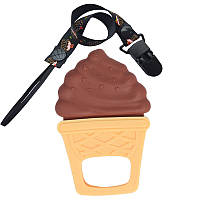 Силиконовый прорезыватель-игрушка для зубов ребенка и держатель 2Life Мороженое Y16 Коричневы BM, код: 8404563