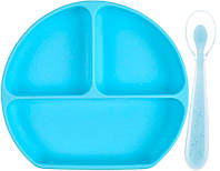Набор силиконовая трех-секционная тарелка и ложка с удержанием формы 2Life Y9 2 шт Синий (n-1 IN, код: 7791220