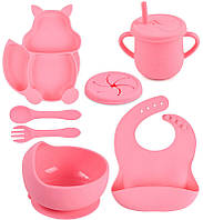 Набор детской силиконовой посуды тарелка слюнявчик тарелка для супа ложка вилка поильник 2Lif IN, код: 7824034