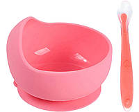 Набор силиконовая круглая тарелка для первых блюд и ложка 2Life 2 предмета Розовый (n-10166) IN, код: 8106599