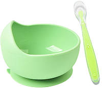 Набор силиконовая круглая тарелка для первых блюд и ложка 2Life 2 предмета Зеленый (n-10174) IN, код: 8106605