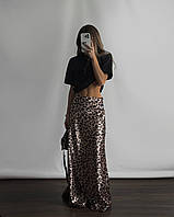 Жіноча яскрава дуже ефектна трендова стильна святкова леопардова довга спідниця з атласу