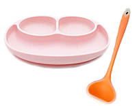 Набор Силиконовая тарелка коврик 22х15см Розовый и силиконовый половник 21х6.5см Оранжевый (v IN, код: 6859100