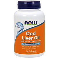 Жир из печени трески NOW Foods Cod Liver Oil Extra Strength 1000 mg 90 Softgels IN, код: 7518310