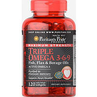 Льняное масло Puritan's Pride Maximum Strength Triple Omega 3-6-9 Fish, Flax Borage Oils 120 IN, код: 7518870