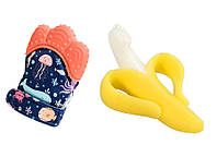 Набор 2Life силиконовый прорезыватель-перчатка для зубов Оранжевый и Прорезыватель-щётка Бана IN, код: 2672019