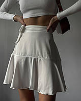 Женская красивая нежная легкая стильная однотонная шелковая короткая юбка (белый, черный)