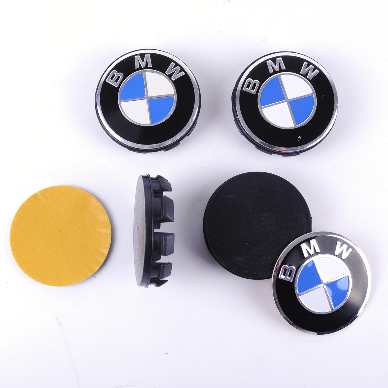 Колпачки на титаны "BMW" (65/68мм) хром/черн.синий пластик логотип (4шт) AB - фото 1 - id-p2172266380