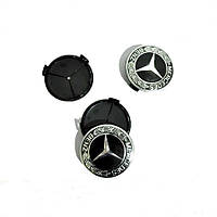 Колпачки на титаны "Mercedes" (75/70мм) черный/хром пластик черный объемный логотип с колоском (4шт) AB