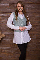 Женская рубашка с декором в бело-зеленую полоску 119R320 Ager L IN, код: 8232512