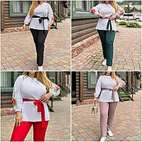 Костюм жіночий блузка та штани з тканини котон і з поясом розміри батал