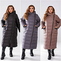 Жіноча зимова довга куртка плащівка на синтепоні 250 розміри батал