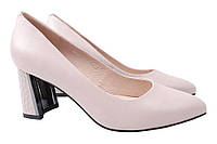 Туфлі жіночі з натуральної шкіри на великому каблуці колір Пудра Molka 140-21DT 37 BM, код: 7365125