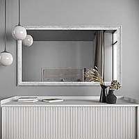 Зеркало на стену 68х118 | в узкой белой раме с патиной серебра | Black Mirror для дома