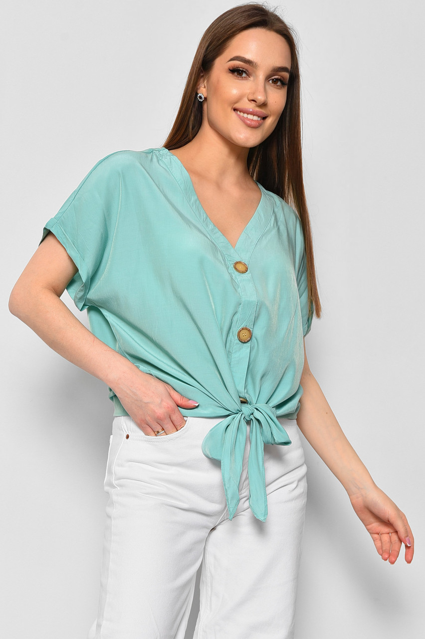 Блуза жіноча напівбатальна з коротким рукавом  м'ятного кольору 176175M