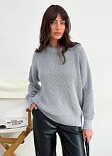 Джемпер зі спущеним плечем сірий Cotton ART KNIT
