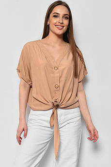 Блуза жіноча напівбатальна з коротким рукавом  бежевого кольору 176178M
