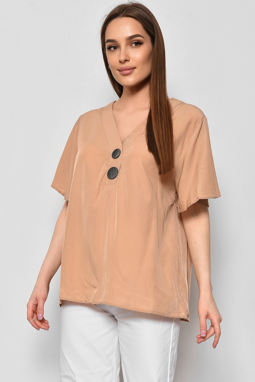 Блуза жіноча з коротким рукавом  бежевого кольору 176189M