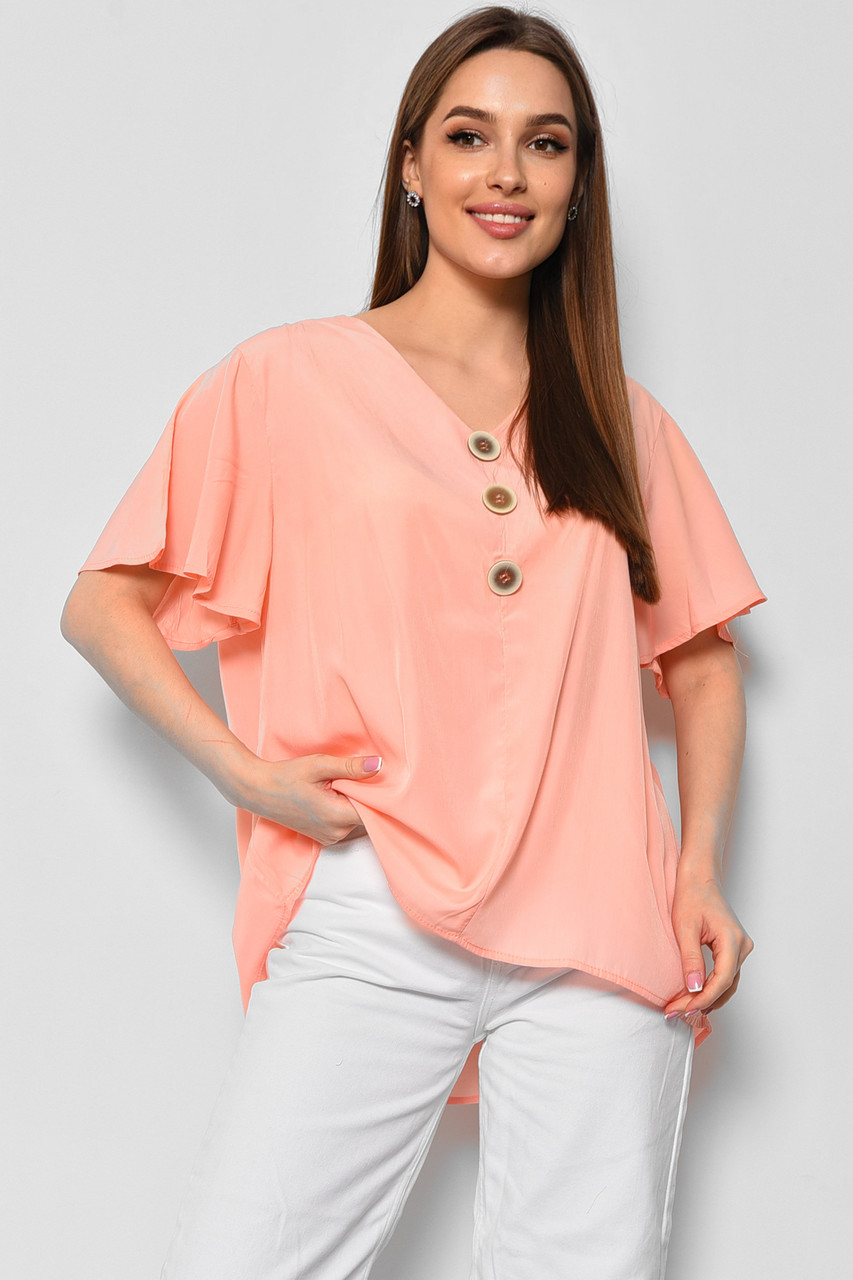 Блуза жіноча напівбатальна з коротким рукавом  персикового кольору 176202M