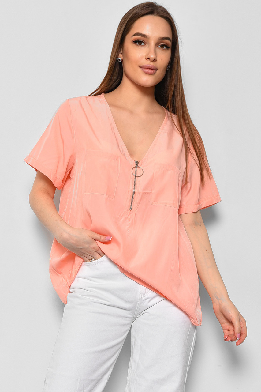 Блуза жіноча з коротким рукавом  персикового кольору 176211M