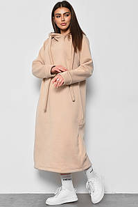 Сукня-худі жіноча напівбатальна на флісі бежевого кольору 177087P