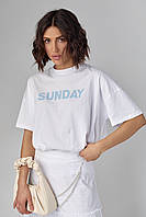 Женская футболка oversize с надписью Sunday - бирюзовый цвет, L (есть размеры)