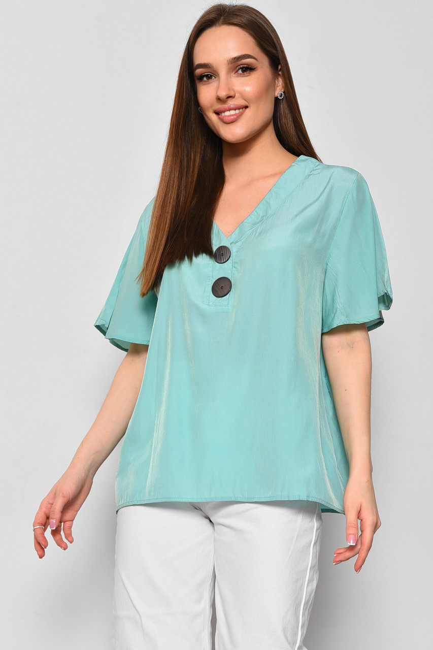 Блуза жіноча з коротким рукавом  м'ятного кольору 176198P