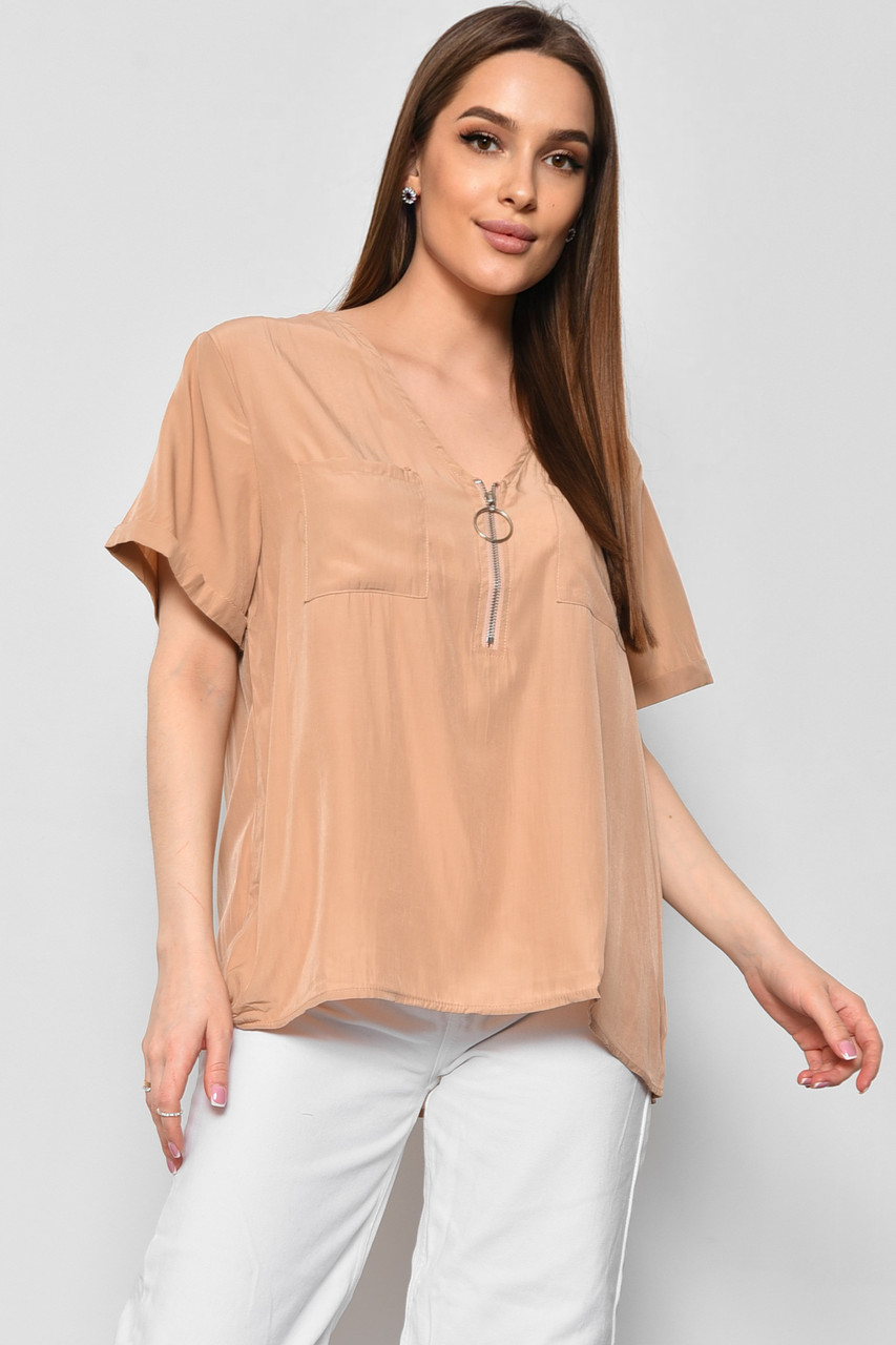 Блуза жіноча з коротким рукавом  бежевого кольору 176214P